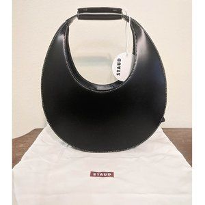STAUD Moon Bag in Black Leather (regular size)